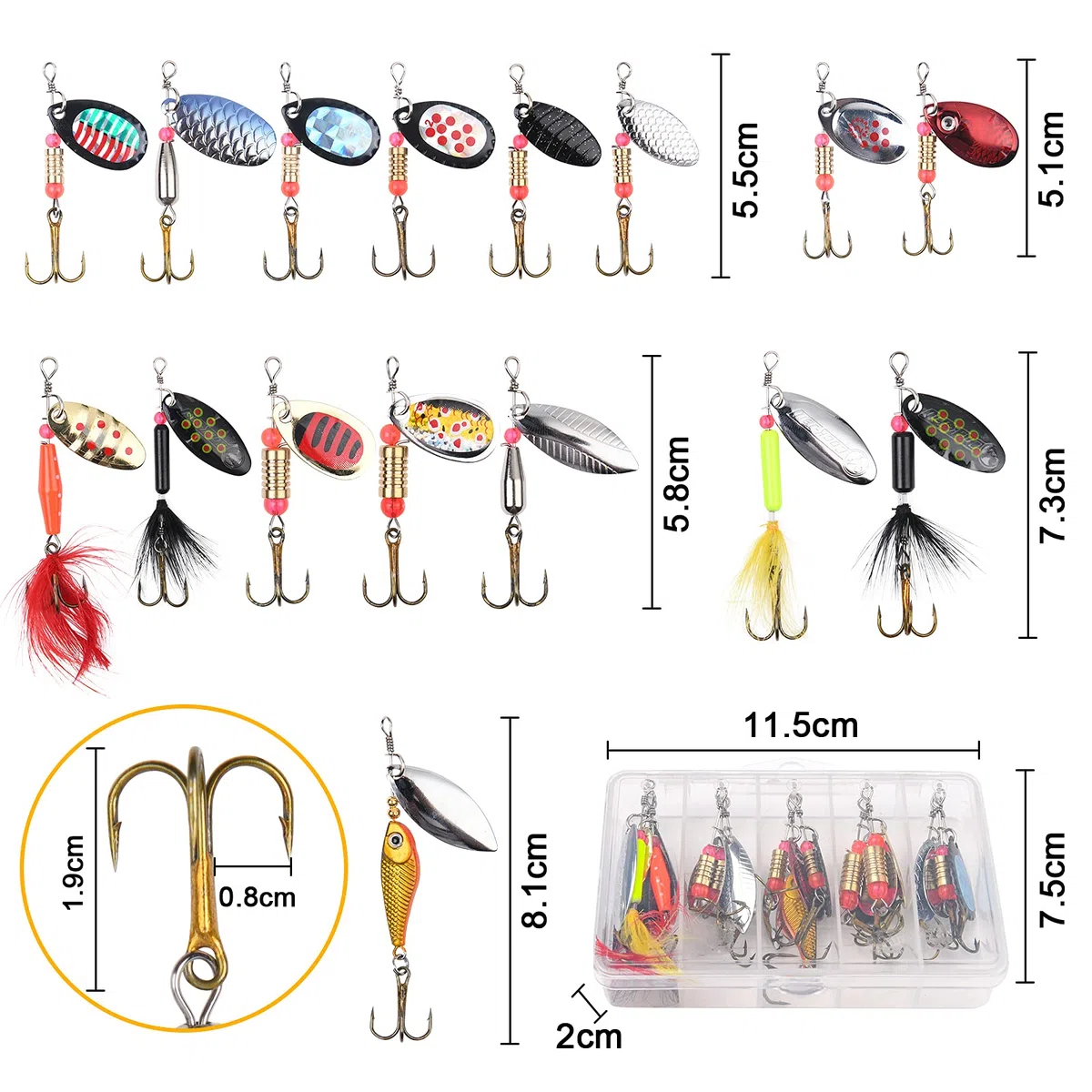 Vicloon Set di 16 Pezzi di Esche per La Pesca alla Trota,Cucchiaini da Pesca Esche Artificiali Spinning per Trota, Persico,Luccio Spoon Kit