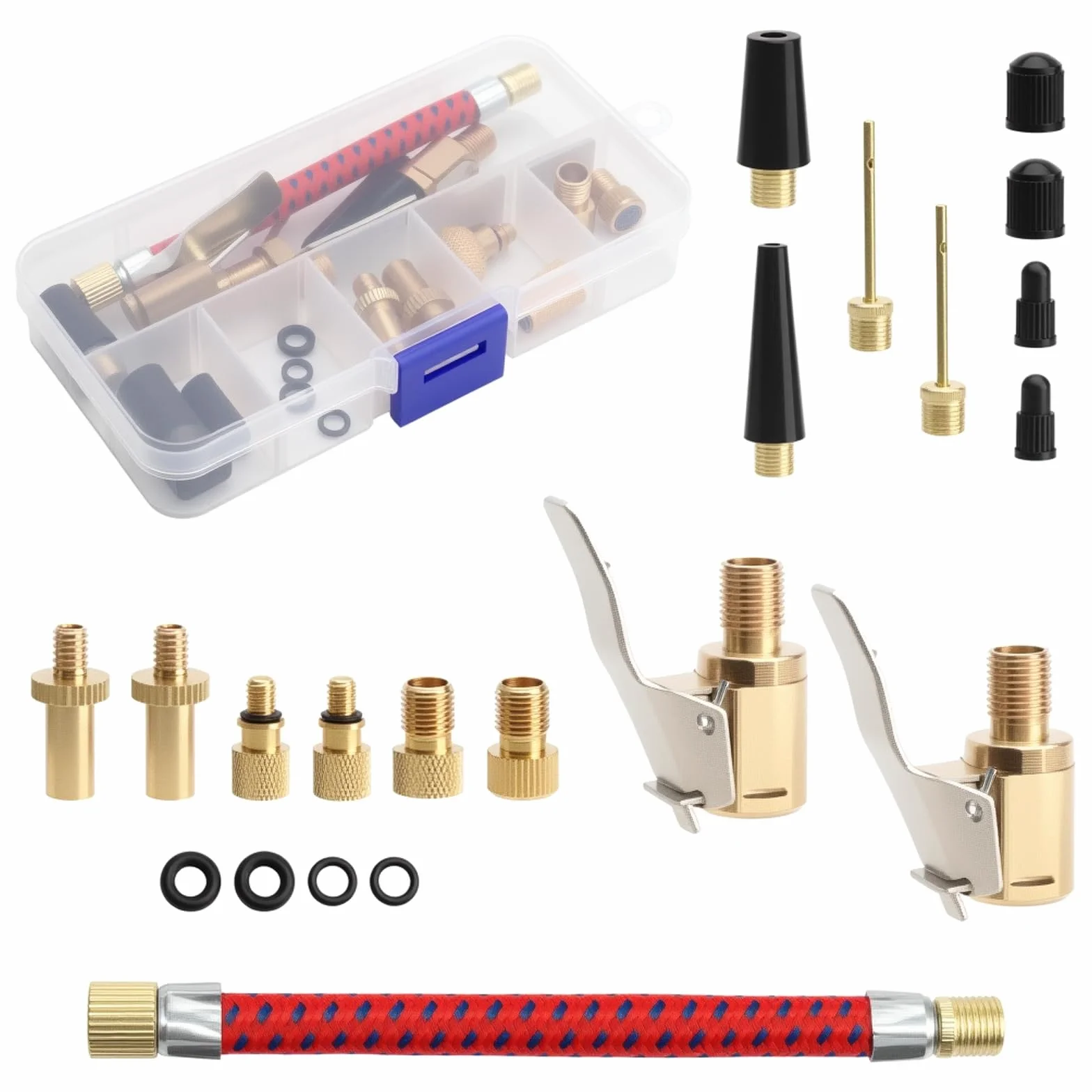 Set di 21 adattatori per valvole per bicicletta, con scatola di smistamento, adattatore per valvola francese, adattatore per valvola per bicicletta, adattatore per valvola auto, adatto per