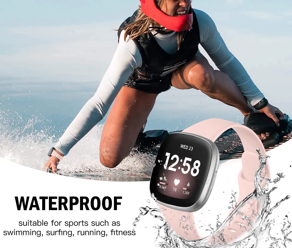 Oielai Cinturino Compatibile con Fitbit Versa 4/3, Sense/Sense 2 - Sportivo in Silicone Sottile per Donna e Uomo, Piccolo