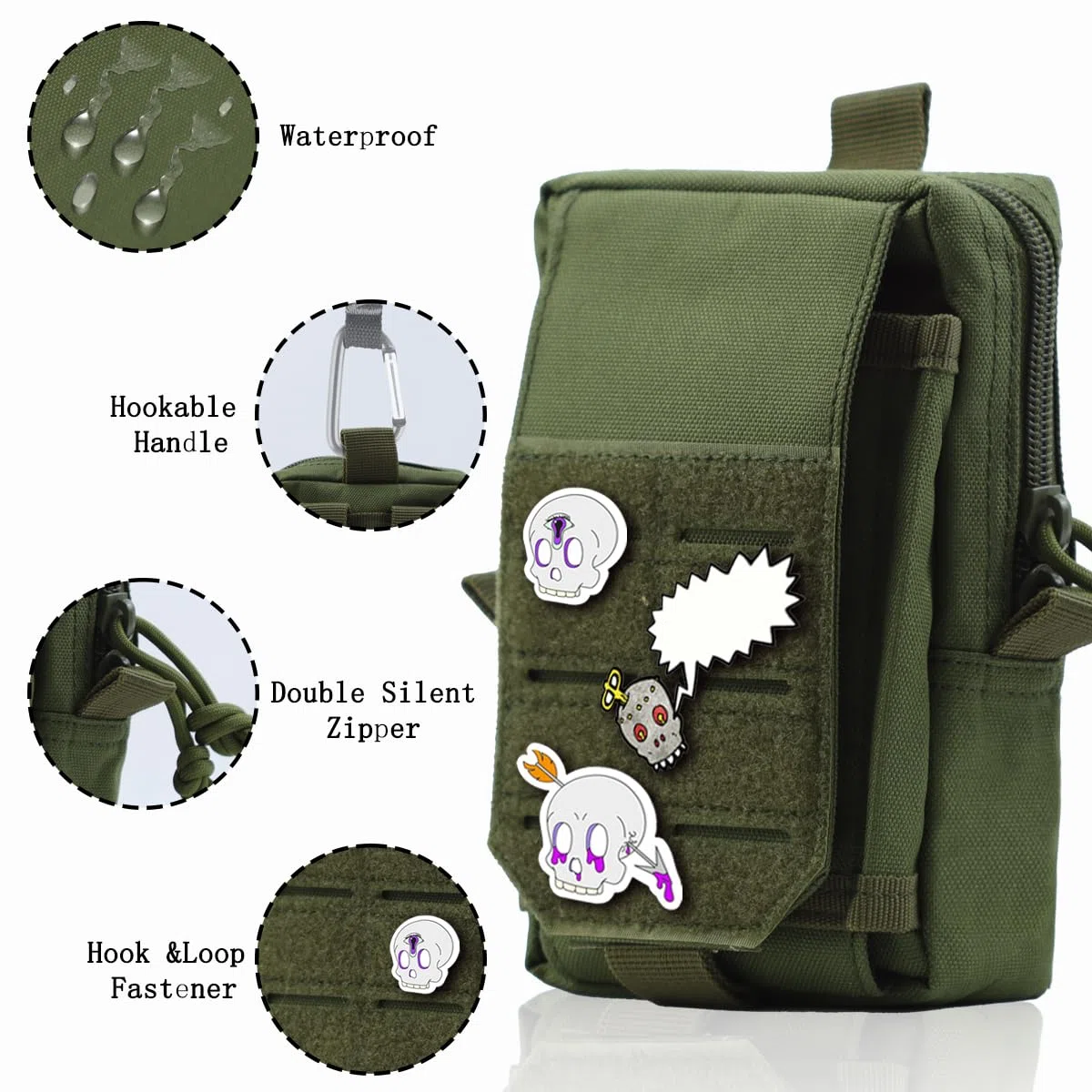 Marsupio Tattico Militare Molle Porta Cellulare da Cintura Uomo Tactical Marsupio da Cintura Borsa da Cintura Borsello da Cintura Sacchetto Porta Telefono Cintura EDC Pouch per Sportivi-Verde