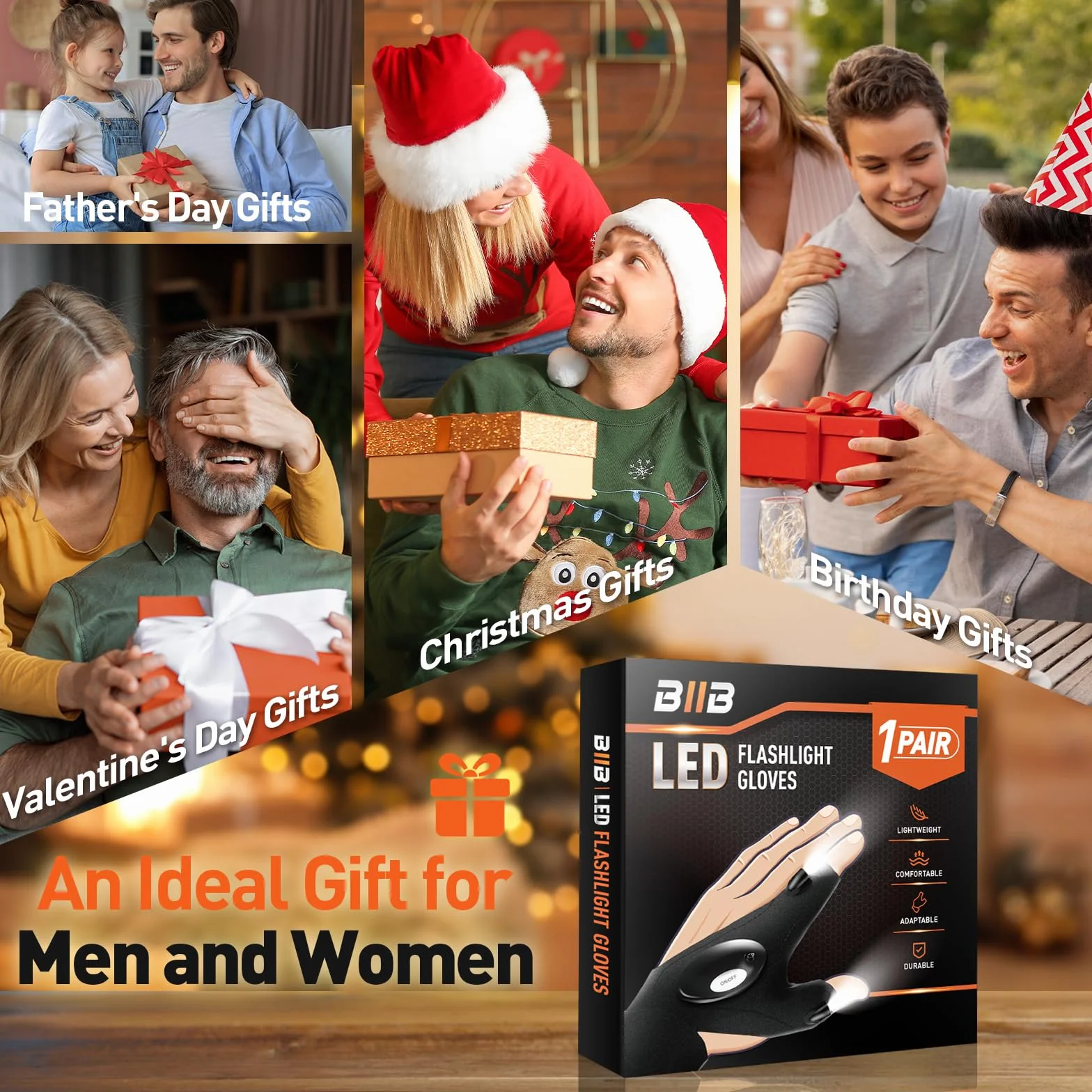 BIIB Regalo Uomo, Guanti con Luce LED, Regalo Uomo Compleanno, Regali per Lui Gadget Utili, Regalo Anniversario per Lui, Regali per Papà, Regali per Lui/Lei, Festa del Papà