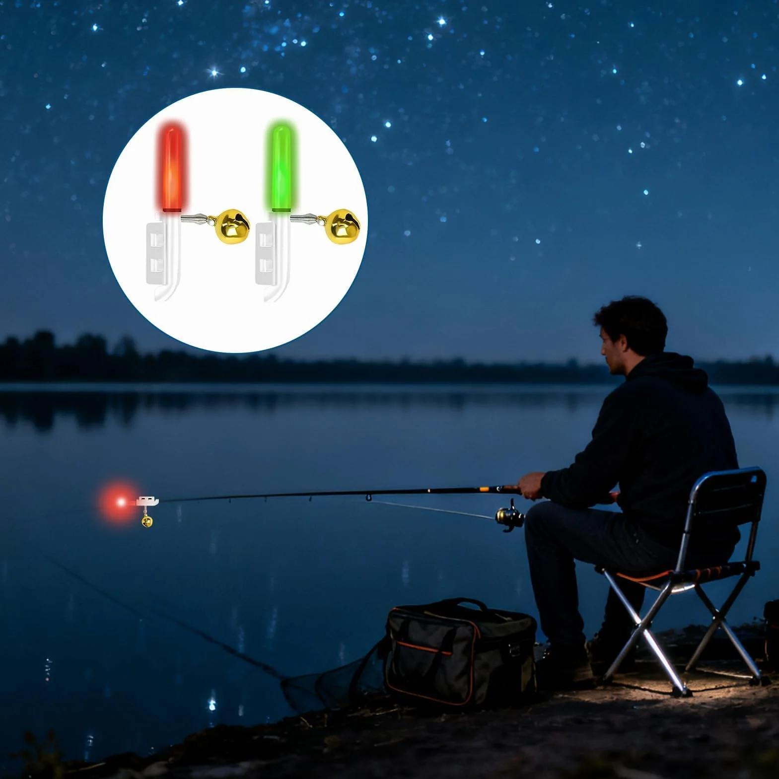 5 luci a LED da pesca, indicatore di abboccato, punta per canna da pesca, impermeabile, con fibbia di allarme, per canne da pesca, per il giorno del Ringraziamento