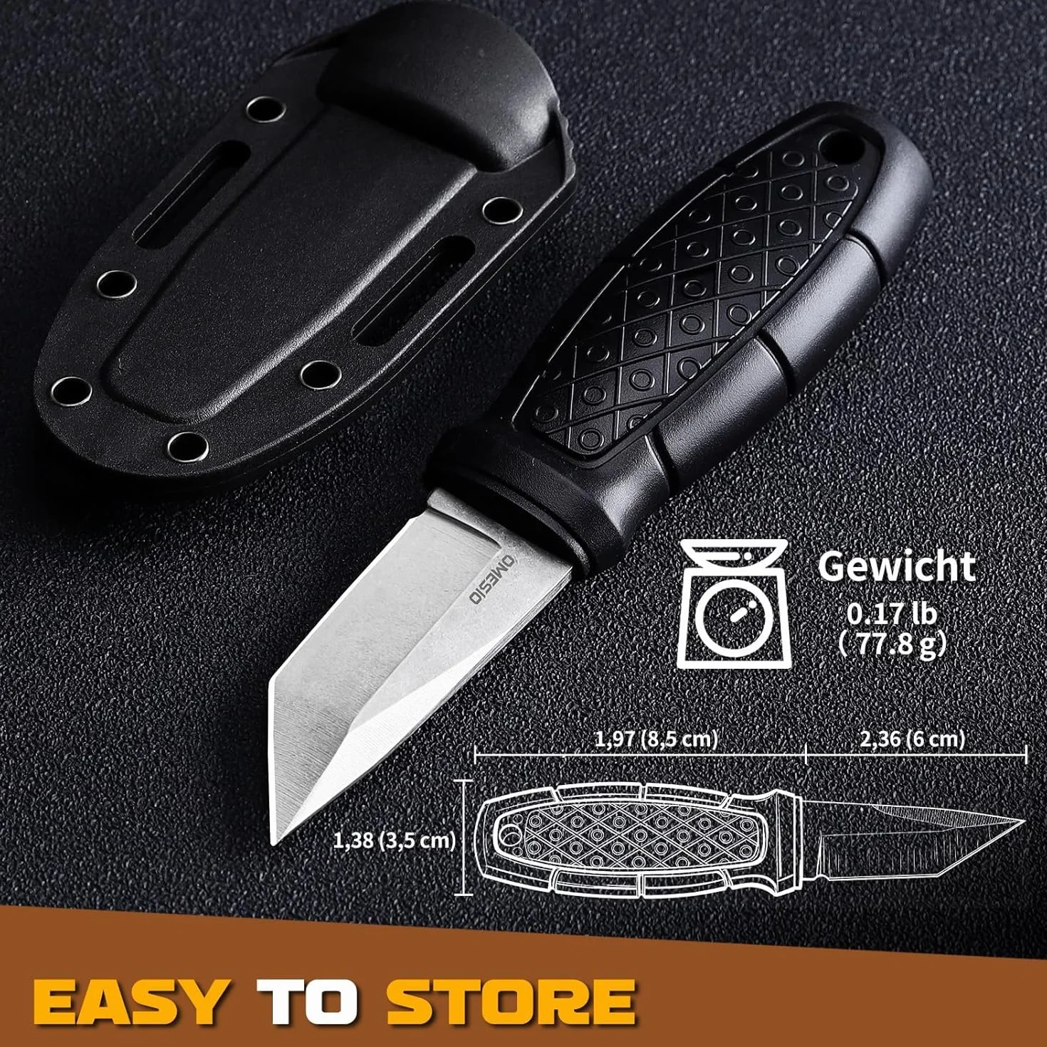 Omesio Coltello Da Caccia Tanto, Coltello Da Esterno Con Lama Da 6 Cm EDC, Manico in PP Con Lama in Acciaio 5cr14mov, Fodero in ABS, Catena a Sfere,Unisex, Adatto Per Escursionismo e Campeggio