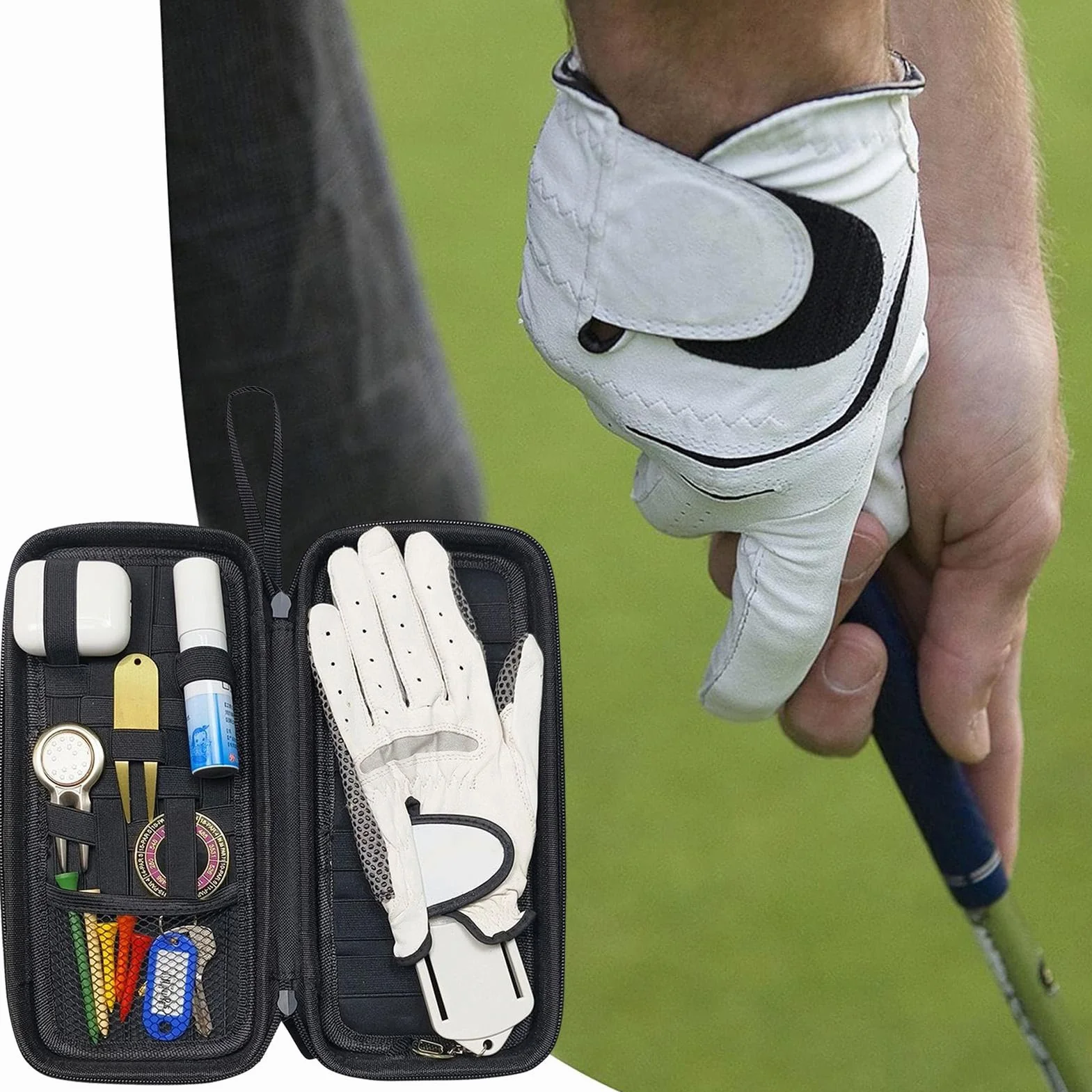 Borsa portaoggetti per guanti da golf Custodia rigida con ganci esterni