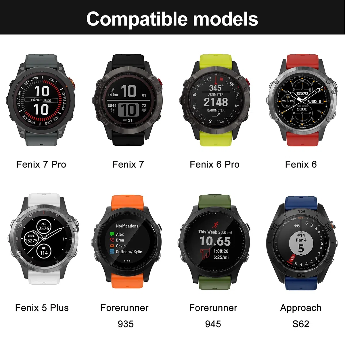 22mm Cinturino rapido per Garmin Fenix 7 Pro/Fenix 7/Fenix 6/Fenix 5/EPIX 2, Cinturino di ricambio in silicone morbido per Garmin Forerunner 935/945/955/754/Approach S60/S62