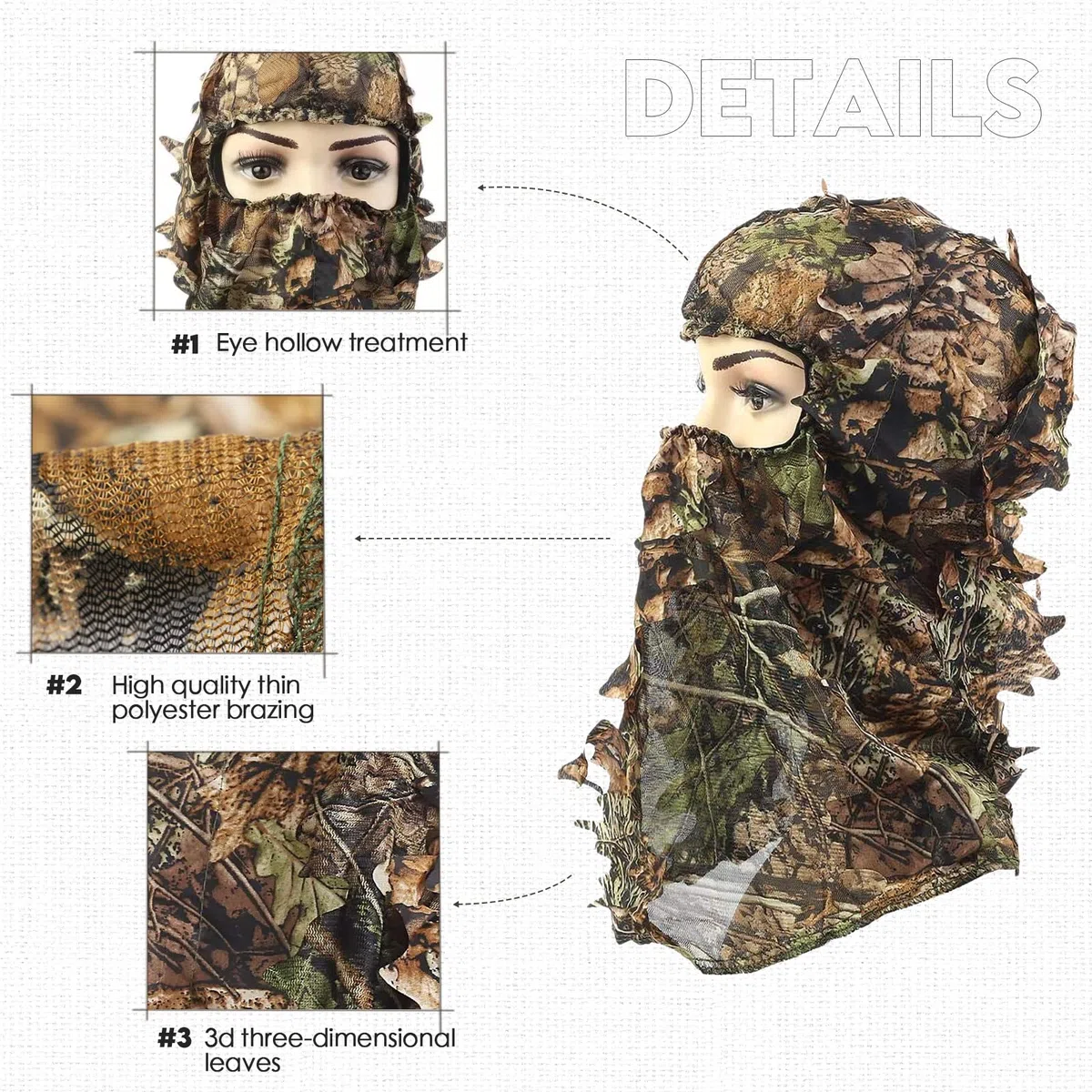 3D Foglia Mimetica Maschera, Foglie Camouflage Caps Cappello a Foglie Mimetiche Ghillie Cappello da Caccia al Tacchino per Esterno