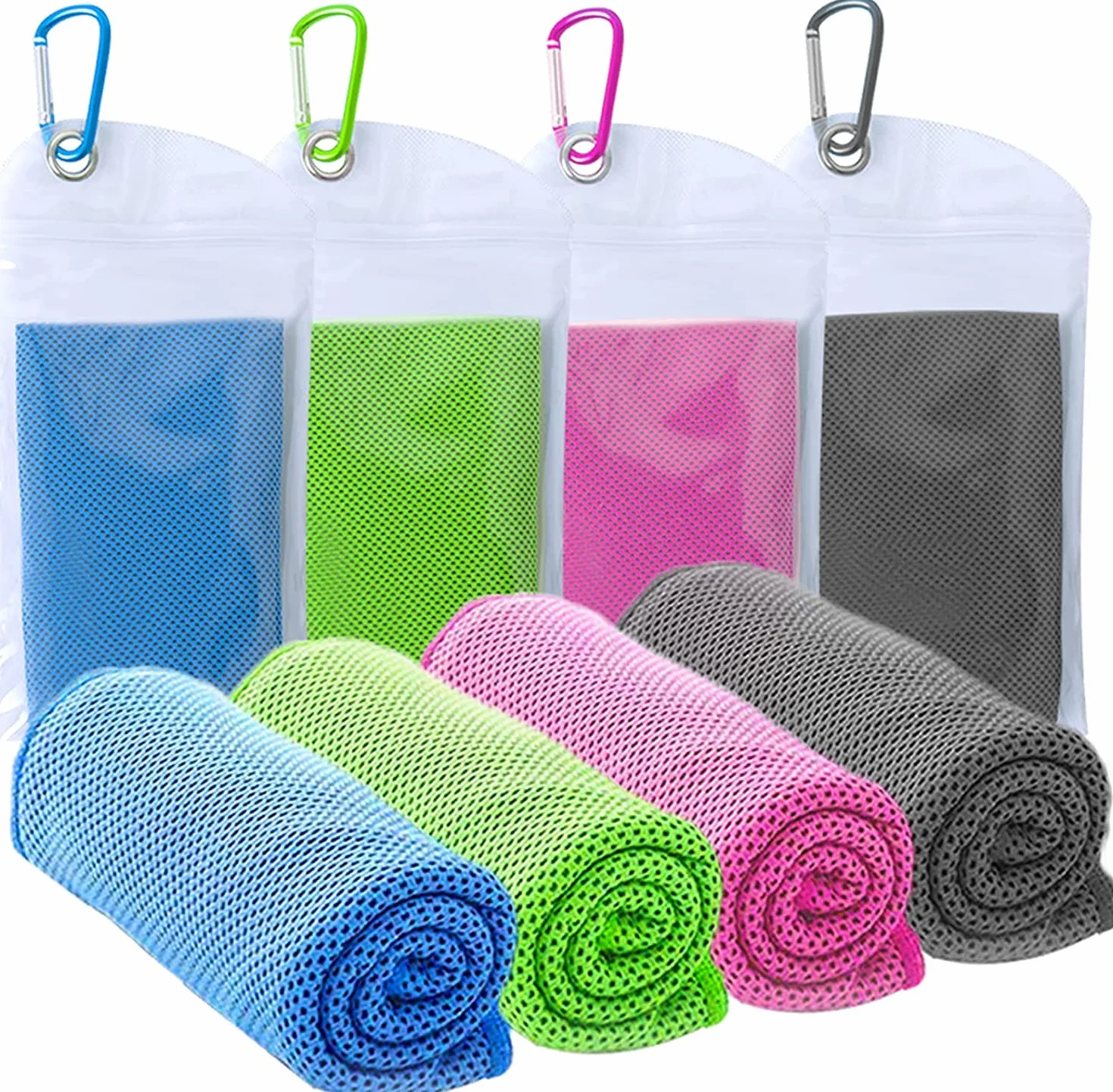 KATELUO Set di 4 asciugamani di raffreddamento, asciugamano in microfibra di filo sportivo, set di asciugamani freddi, raffreddamento towel fitness per palestra yoga golf viaggio campeggio allenamento