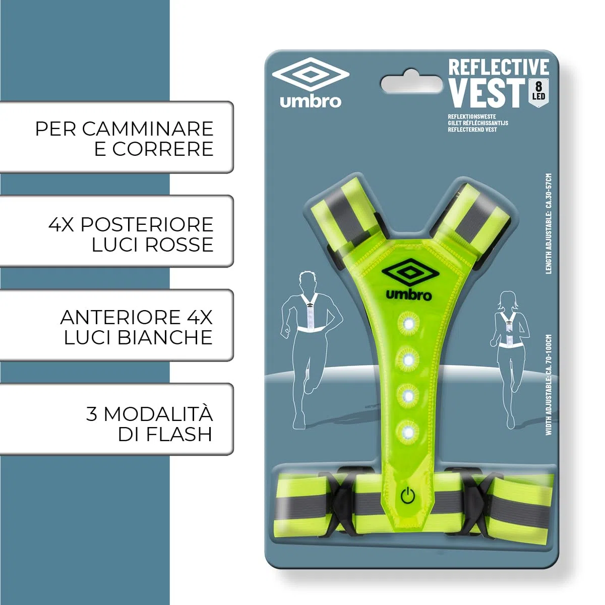 Umbro Illuminazione Chaleco Reflectante - Chaleco Reflectante Homologado -Chaleco Reflectante Moto con Luci - Gilet Riflettente con 8 LED - Gilet Riflettente Regolabile con Luci
