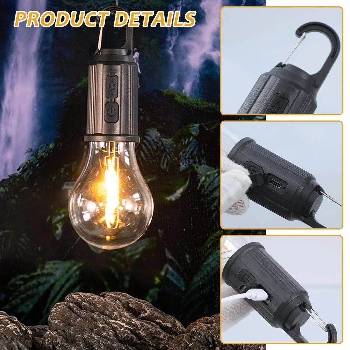 GAOUTO 3 pezzi lampada da campeggio ricaricabile LED portatile luce luminosità regolabile 3 modalità