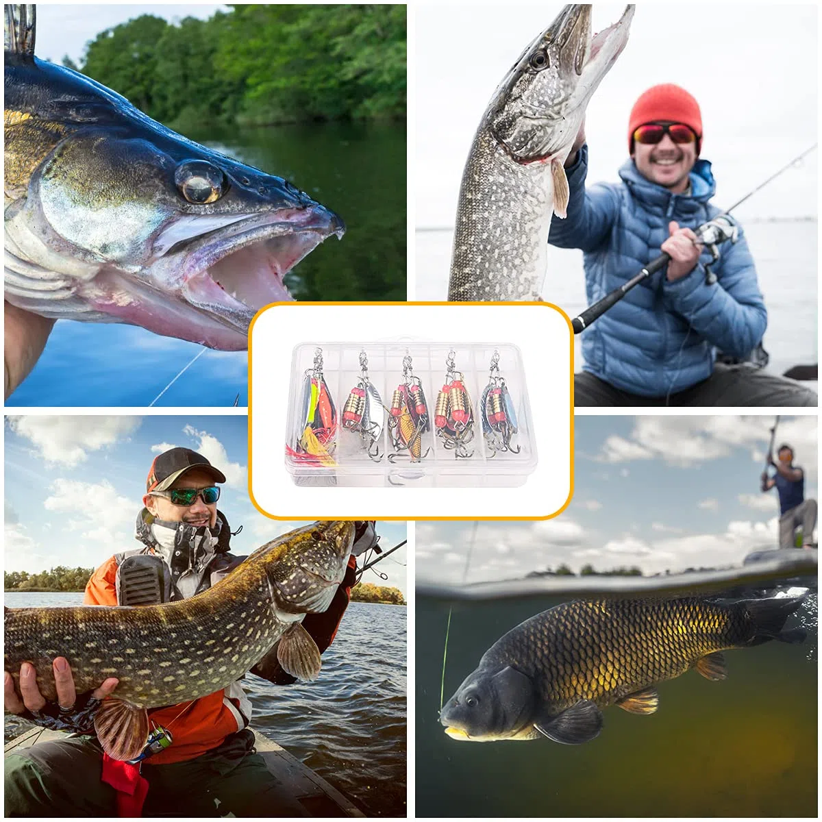 Vicloon Set di 16 Pezzi di Esche per La Pesca alla Trota,Cucchiaini da Pesca Esche Artificiali Spinning per Trota, Persico,Luccio Spoon Kit