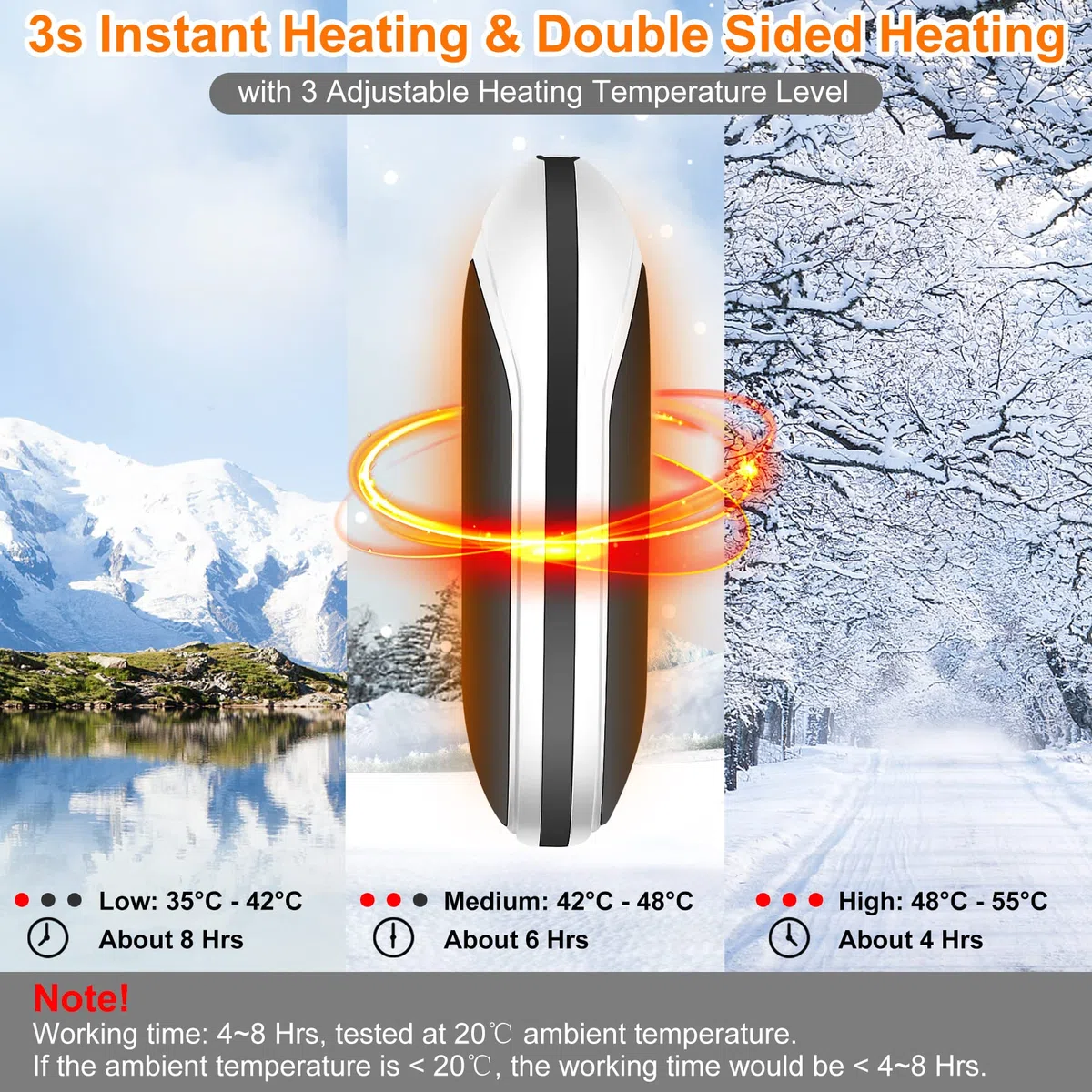 Scaldamani Elettrico Ricaricabile USB Power Bank 5200mAh, Scalda Mani Portatile Scaldino Elettrico Mani Tascabile Riutilizzabile, Regali per Donne Uomini Raynaud Outdoor Campeggio Sci Golf