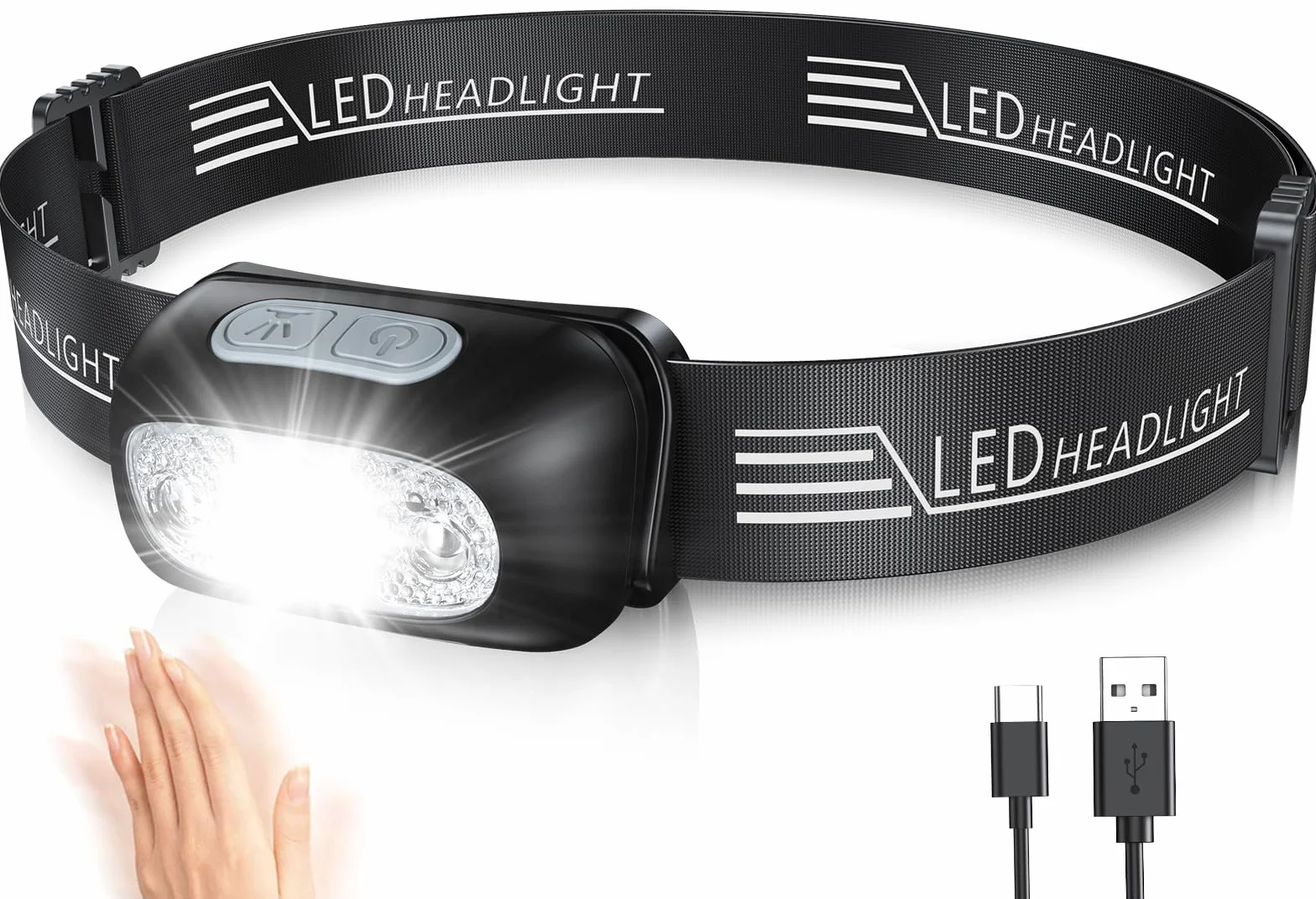 Lampada frontale a LED con sensore di movimento IPX6 impermeabile ricaricabile USB 4 modalità