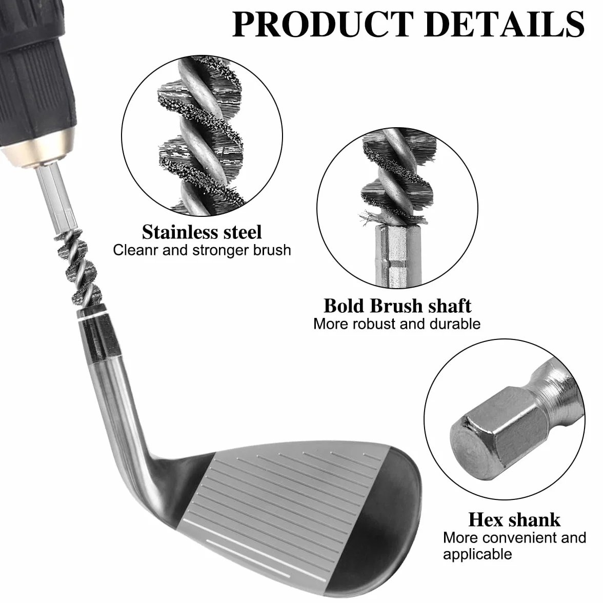 Spazzola per Mazze da Golf in Acciaio Inox per Trapano Elettrico
