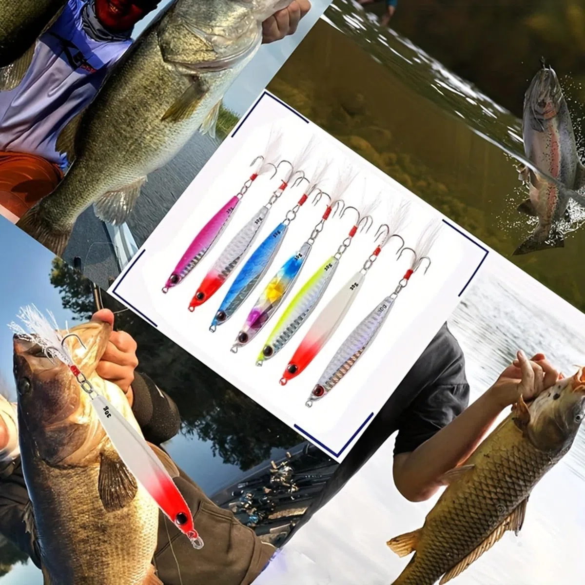 Set di esche da pesca, 7PCS Metallo Pesca Lure Paillettes Cucchiai con Hard Bait Per Sea Lake Lure Strumento per acqua dolce Trota Bass Salmone Pesca