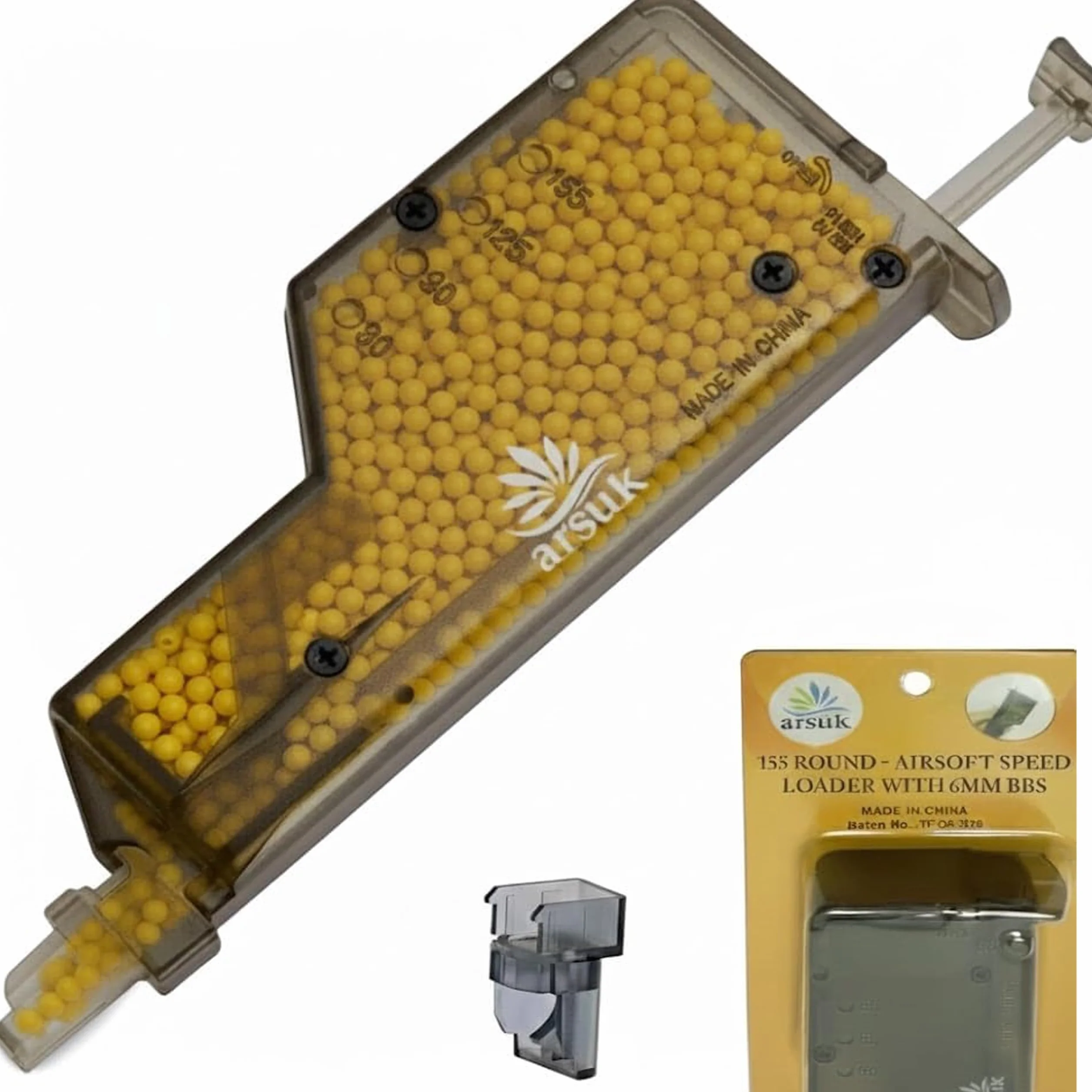 ARSUK Speed Loader Airsoft 6 mm con Adattatore – Caricatore Rapido per Pallini – Strumento di Ricarica Veloce per Caricatori, Pistole e Fucili Softair