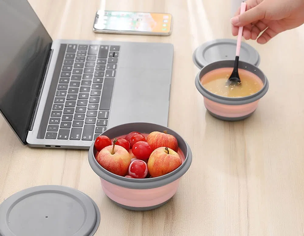 Collapsible Bowl Sets, 3 Pcs Portable Food Storage Outdoor Tableware, Silicone Folding Lunch Box Salad Bowl with Lid for Outdoor Camping Hiking