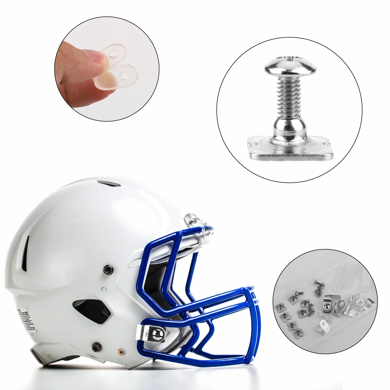 Kit Riparazione per Casco Football, Incluso Clip per Visiera da Football a Forma di R, Dadi, Viti, Guarnizione in Gomma, Baseball, Softball, Hockey, Kit Hardware per Casco da Football
