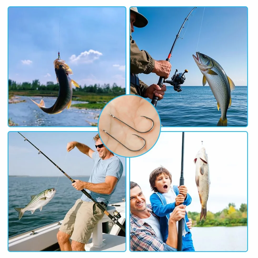 100 Pezzi Ami da Pesca Pesca in Acciaio al Carbonio con Spinato Riutilizzabile Portatili in Scatola per Pesci d'Acqua Dolce e Salata