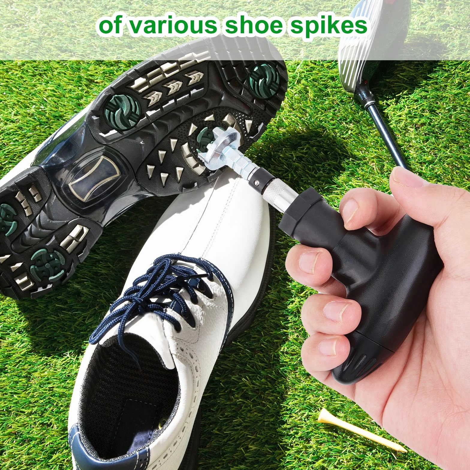 Chiave per Chiodi Scarpe da Golf, Manico in Ferro e Plastica Universale Rimozione Chiodi con Meccanismo a Cricchetto Strumento di Regolazione Tacchetti Golf per Una Facile Sostituzione Tacchetti