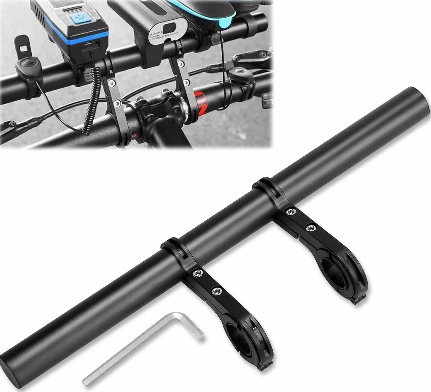 Prolunga manubrio bicicletta in lega di alluminio, 30 cm, con supporto per torcia, smartphone e dispositivi GPS (18-34 mm)