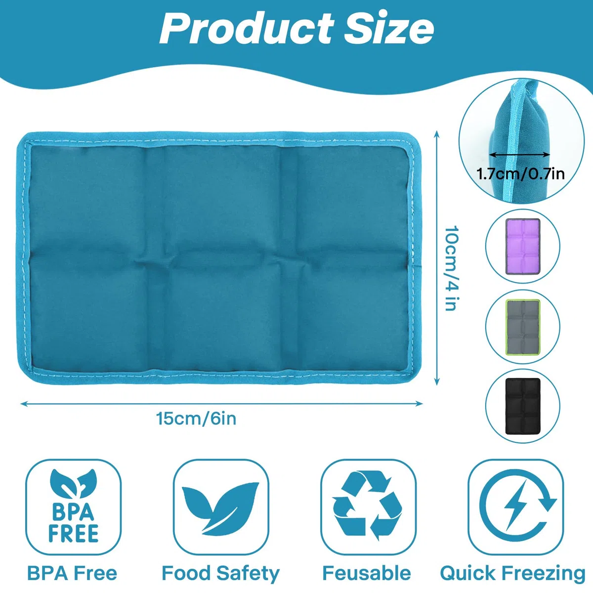 Ghiaccioli Morbidi Riutilizzabili per Borsa Frigo – Set da 4, 10 x 15 cm, Mini Ghiaccioli Refrigeranti per Lunch Box, Borse Termiche, Picnic, Campeggio ed Escursionismo