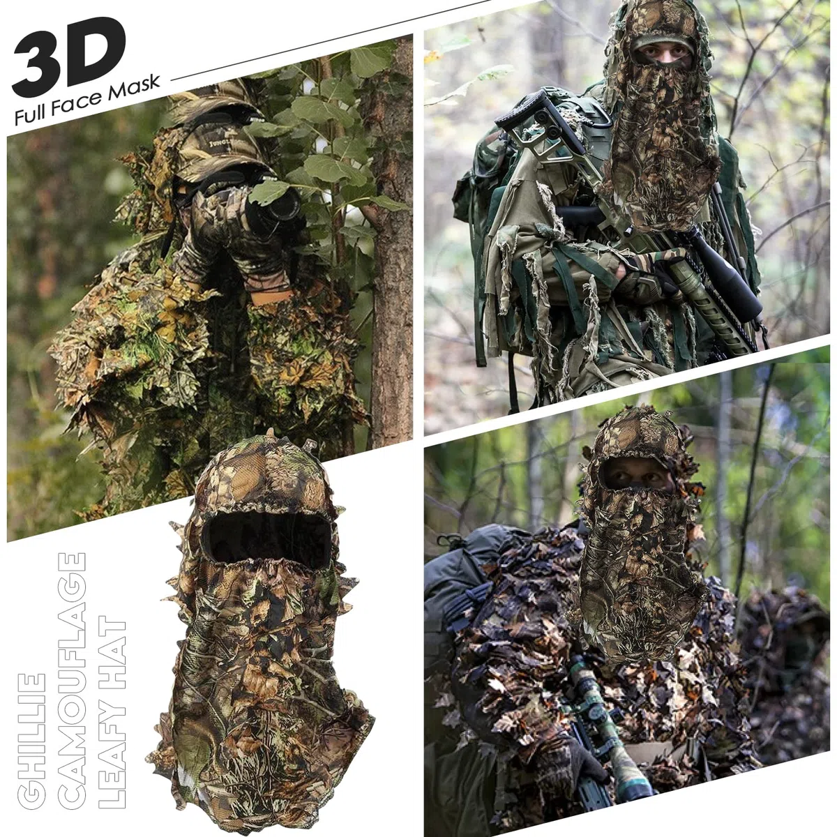 3D Foglia Mimetica Maschera, Foglie Camouflage Caps Cappello a Foglie Mimetiche Ghillie Cappello da Caccia al Tacchino per Esterno