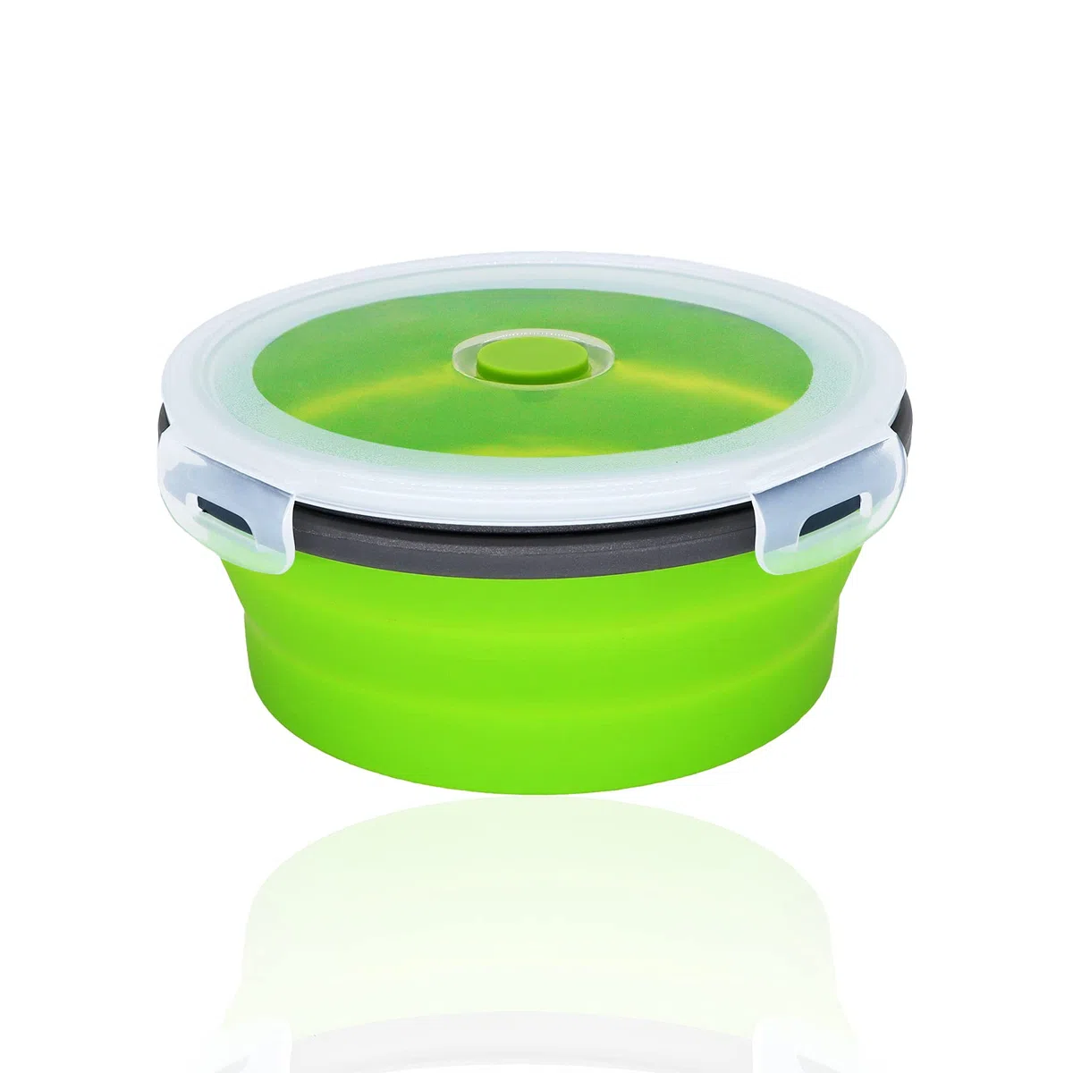 NEUSID Ciotola da campeggio portatile, in silicone, pieghevole, con coperchio, per viaggi, campeggio, escursionismo, picnic, cucina, 500 ml, verde