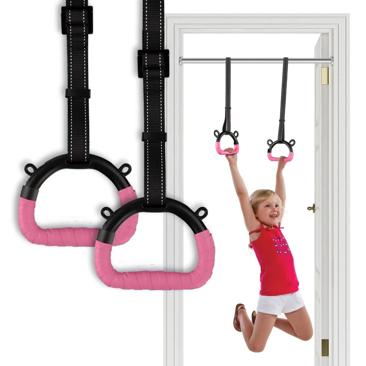 Original Cup Gym Rings Anelli Ginnastica per Bambini Rosa | 2 Anelli Resistenti con Cinghie Regolabili (16–55 cm) | Nastro Antiscivolo | Interno ed Esterno | Aerobik