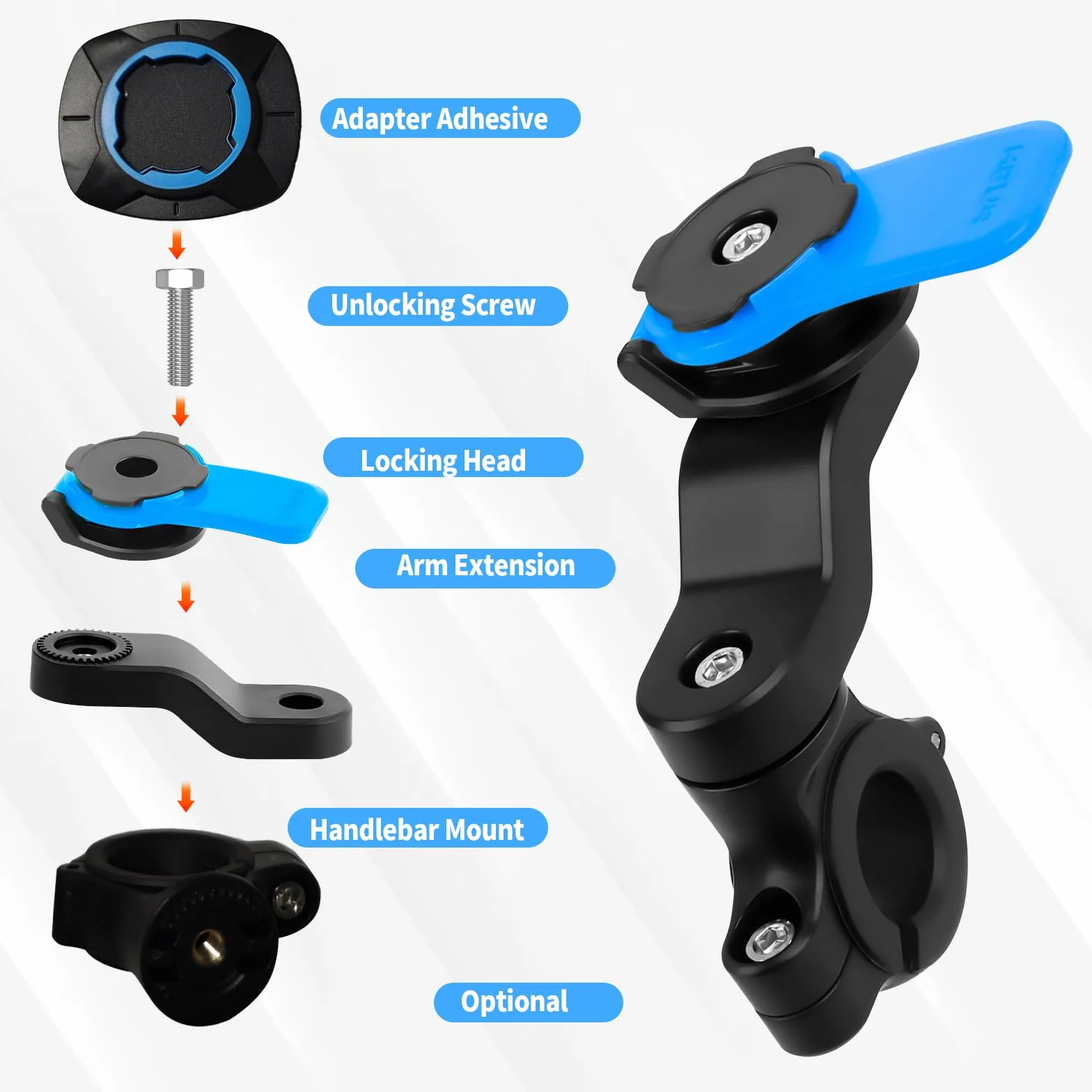 Blu Supporto Manubrio per Moto, Porta Cellulare Bici Universale Supporto per Bicicletta E Moto, Staccabile & Universale Ruotabile A 360, per Tapis Roulant, Carrello Della Spesa, Bicicletta Manubrio