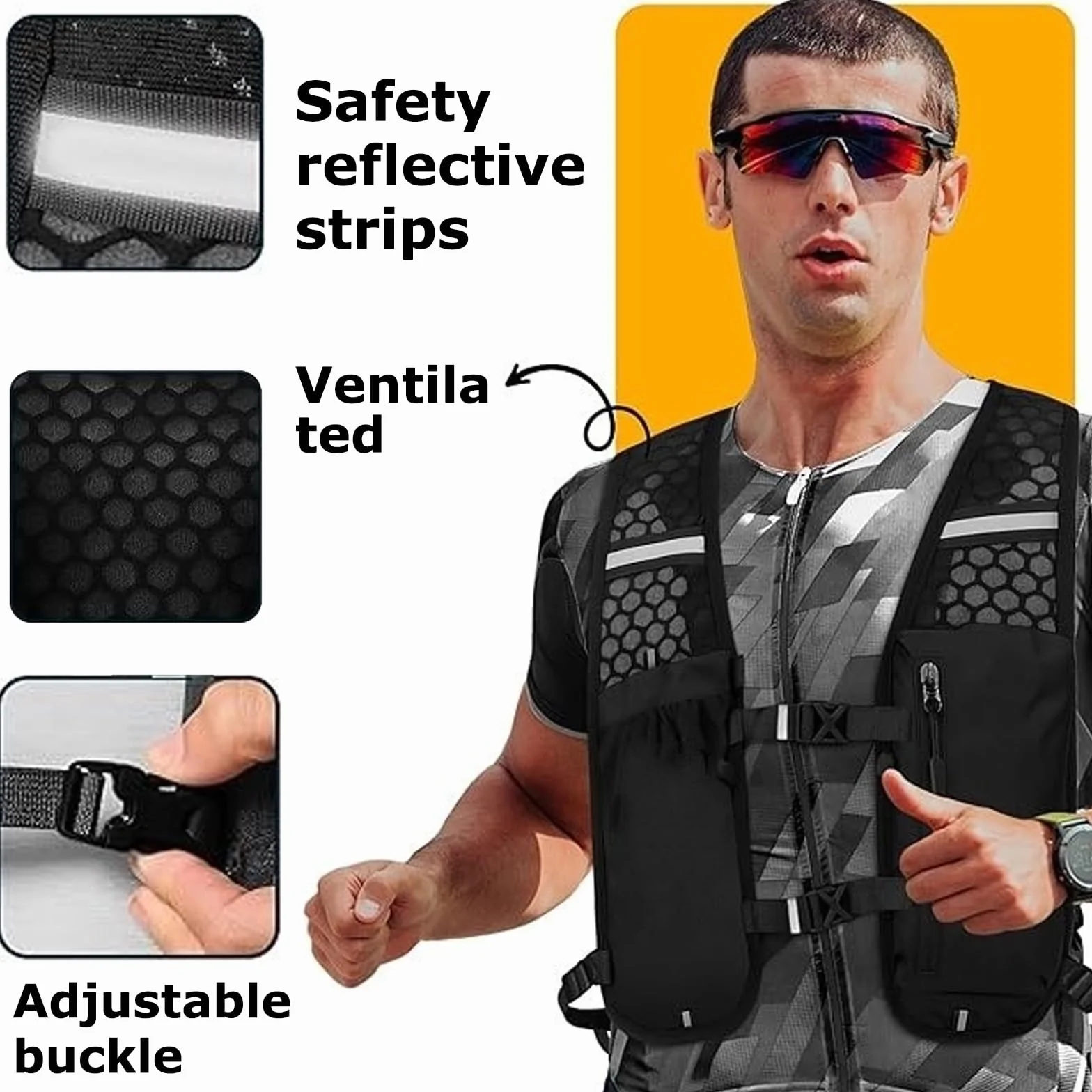 Gilet Running Uomo Donna Leggero, Traspirante Gilet Corsa Con 7 Scompartimenti E Porta Cellulare, Zaino Da Corsa Idratazione Con Strisce Riflettenti, Running Vest Per Trail Ciclismo Trekking