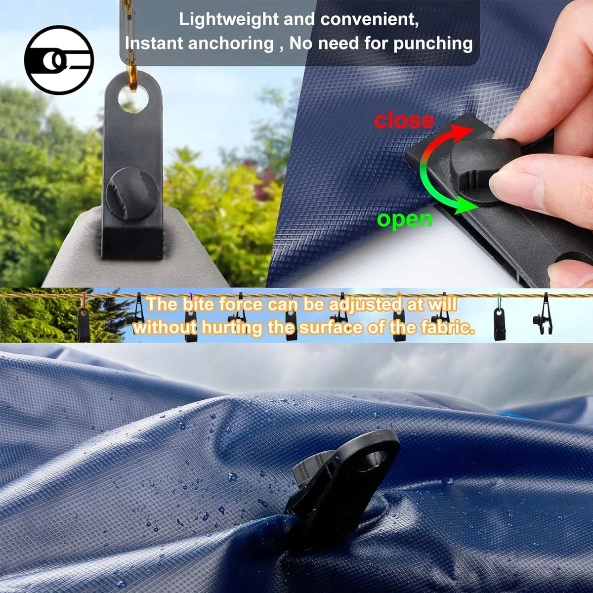 10 Pezzi Clip per Tende Ganci per Teloni di Fissaggio con a Forma di Squalo Morsetti Tarp Clips Campeggio Regolabili per Telo Ombreggiante Roulotte Coperture per Auto Camion Piscine e Barche