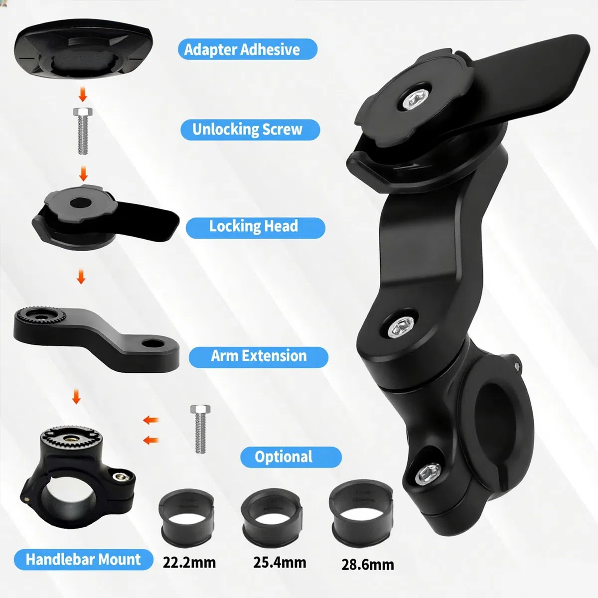 Porta Cellulare Bici Universale Supporto per Bicicletta E Moto, Supporto Telefono per MTB, Porta Smartphone Moto, 2 Adesivi per Cover Telefono, per Schermi da 4,7“ a 7,2” di Smartphone （Nero）