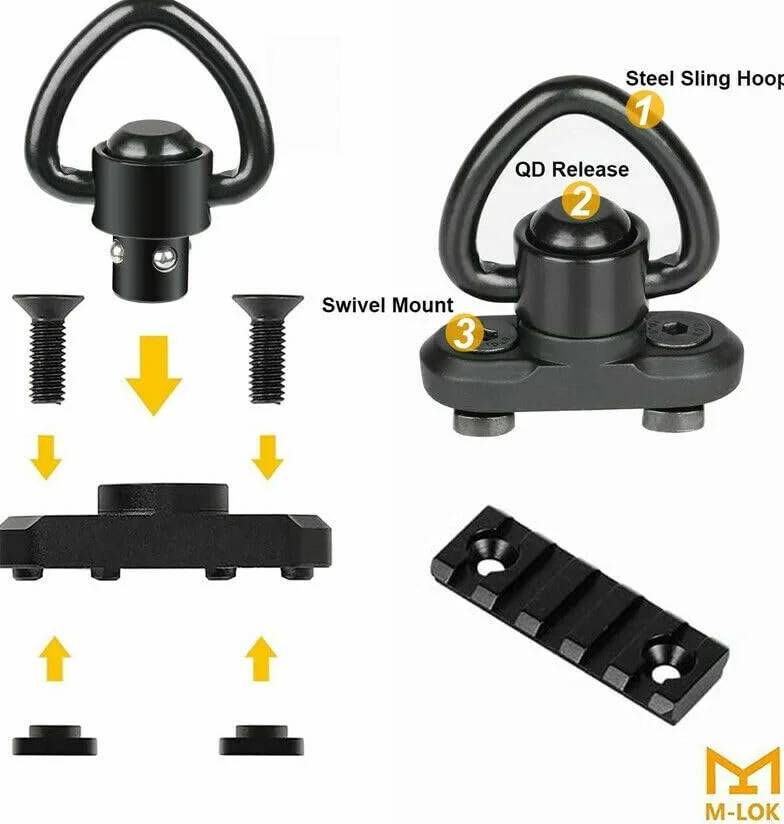ACEXIER 2PCS Adattatore per Montaggio a Perno Girevole Mlok Rail Quick Release QD Sling Swivel Mount