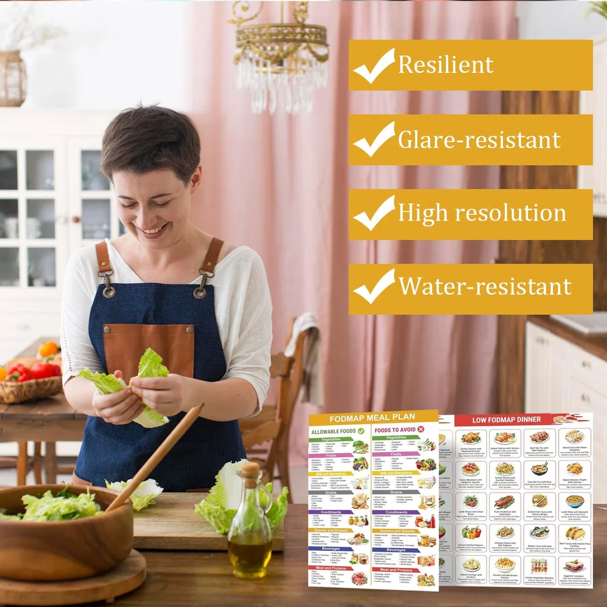 1 set di grafico Foodmap, elenco degli alimenti Low-Foodmap, tabella nutrizionale di alimenti sani, opuscolo del piano alimentare per principianti, diabeter, indice glicemico tabella guida alimentare