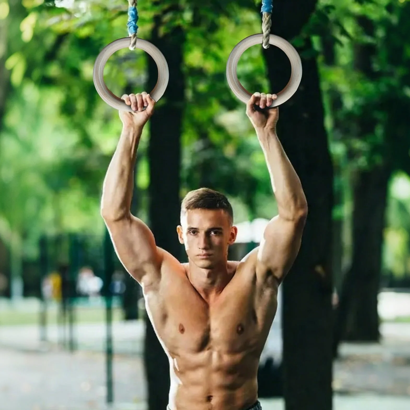 Generico Anelli da Ginnastica in Legno Premium – Set di 2 Anelli per Calisthenics, Cross-Training E Home Gym – Aneli Fitness Antiscivolo per Trazioni – Indoor & Outdoor