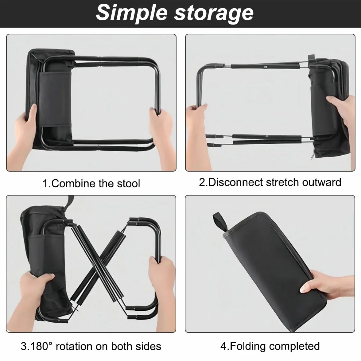 Sgabello da Campeggio Pieghevole Portatile Mini Leggero da Pesca (Nero)