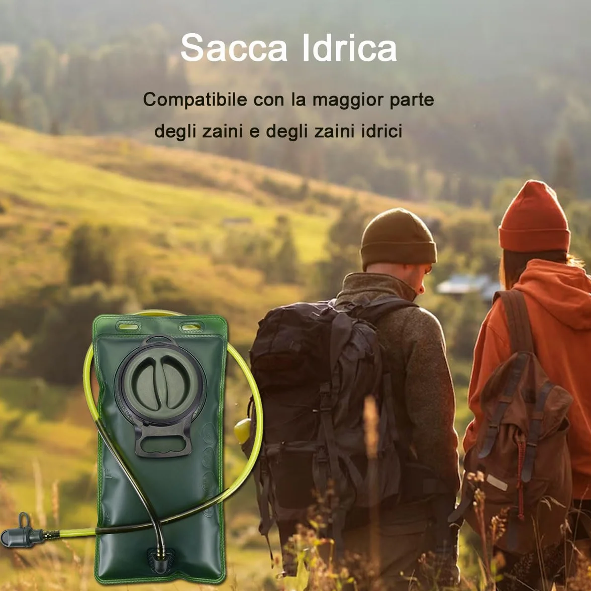 Sacca Idrica 2L Portatile con Tubo per Bere per Ciclismo Corsa Escursionismo Blu Nero Verde
