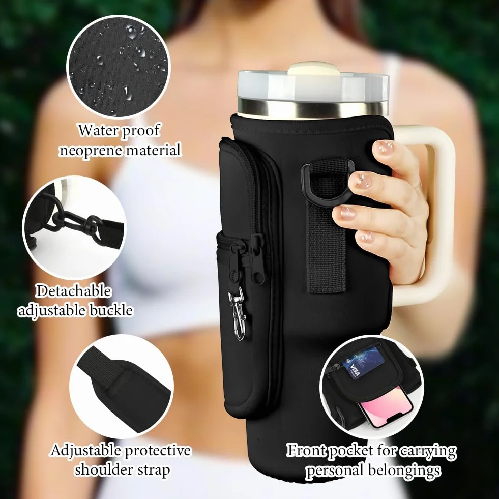 Porta Borraccia con Tracolla, Borsa per Stanley Cup con Tracolla Regolabile Accessori Borsa Porta Bottiglie d'Acqua Borsa 40oz PortabottiglieCopertura Protettiva per Tazza di Bottiglia d'Acqua