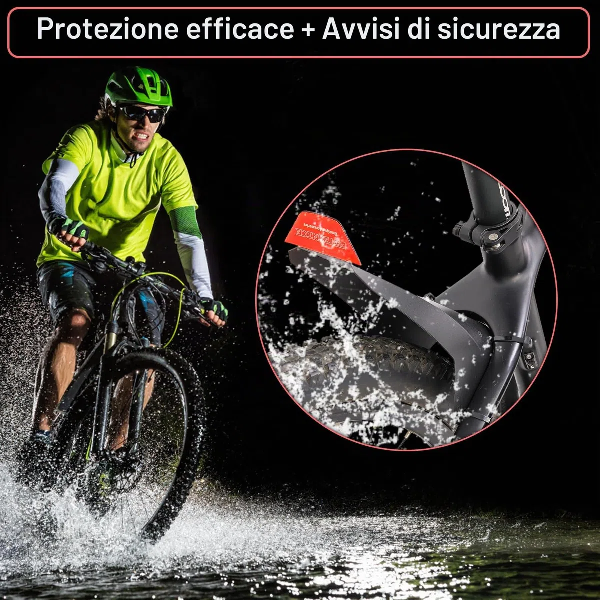 FETESNICE 2 pezzi parafanghi per mountain bike con adesivi riflettenti, parafanghi anteriori e posteriori per ruote da 20" a 29", leggeri e resistenti per mountain bike, e-bike, gravel bike e fatbike.