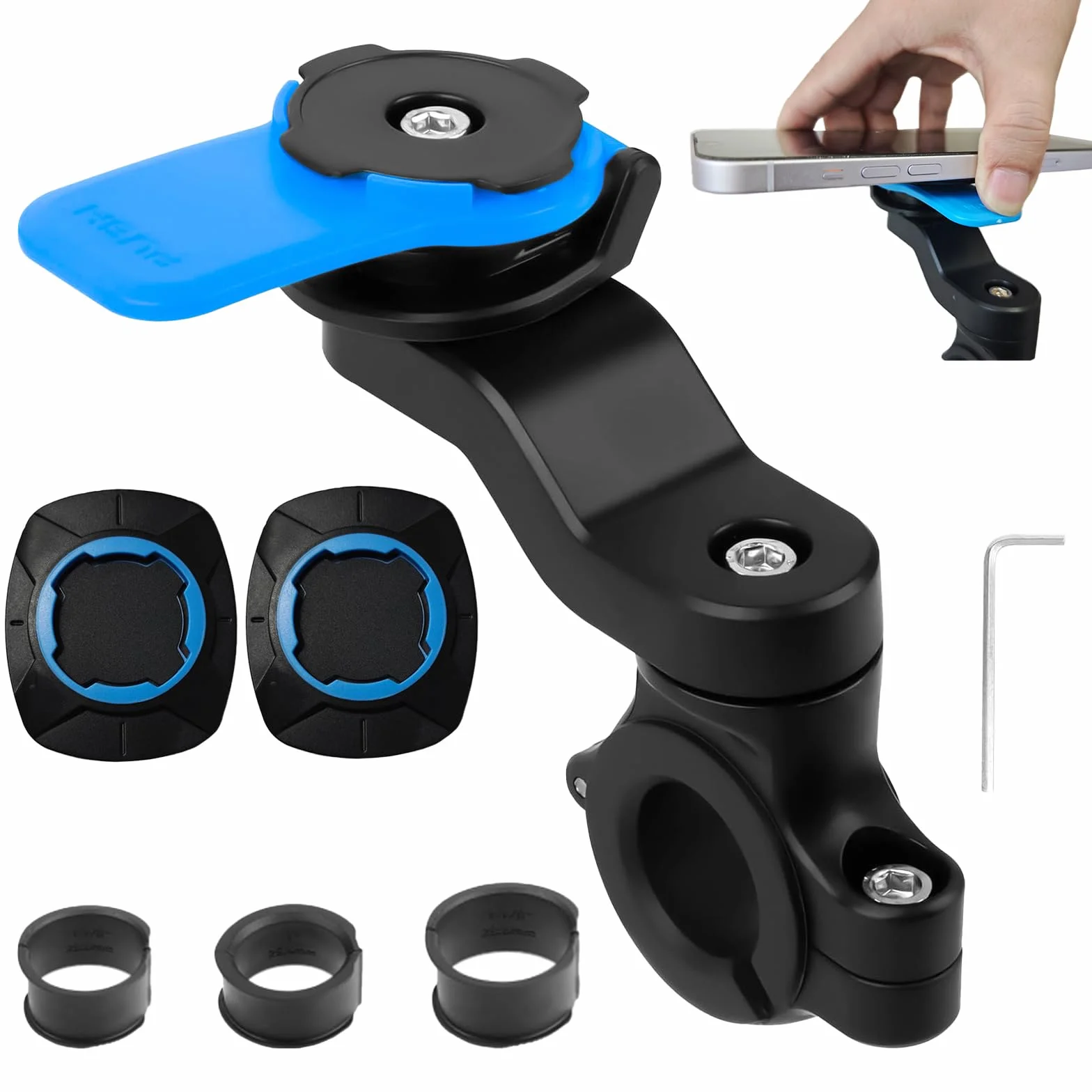 Blu Supporto Manubrio per Moto, Porta Cellulare Bici Universale Supporto per Bicicletta E Moto, Staccabile & Universale Ruotabile A 360, per Tapis Roulant, Carrello Della Spesa, Bicicletta Manubrio