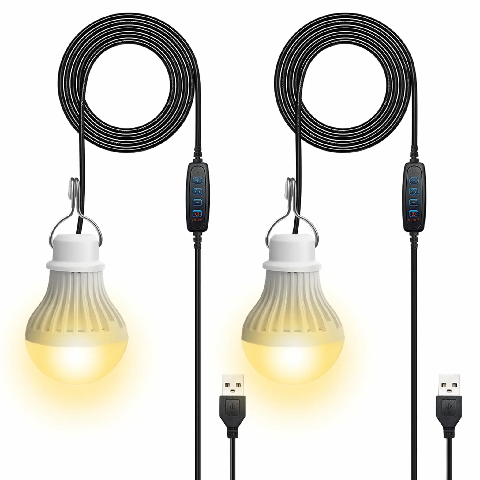 Set di 2 lampade da campeggio LED USB ricaricabili 7 W - Lampada da tenda con intensità variabile - 3 modalità di illuminazione 2700-5000 K - Luce di emergenza con gancio - Funziona con pile