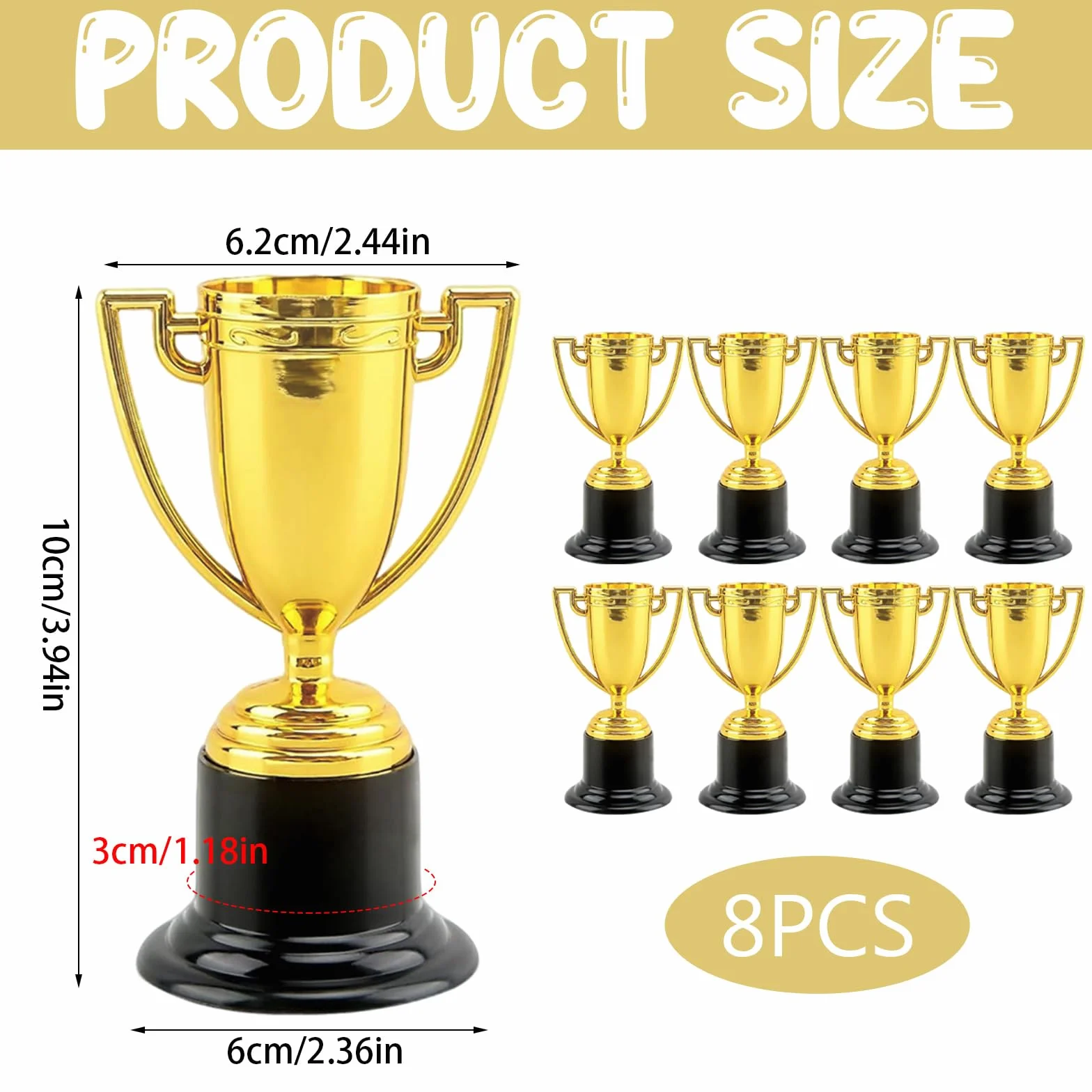 Coppa Trofeo Premio 8 Pezzi Oro Plastica Mini Trofei per Feste Sportive