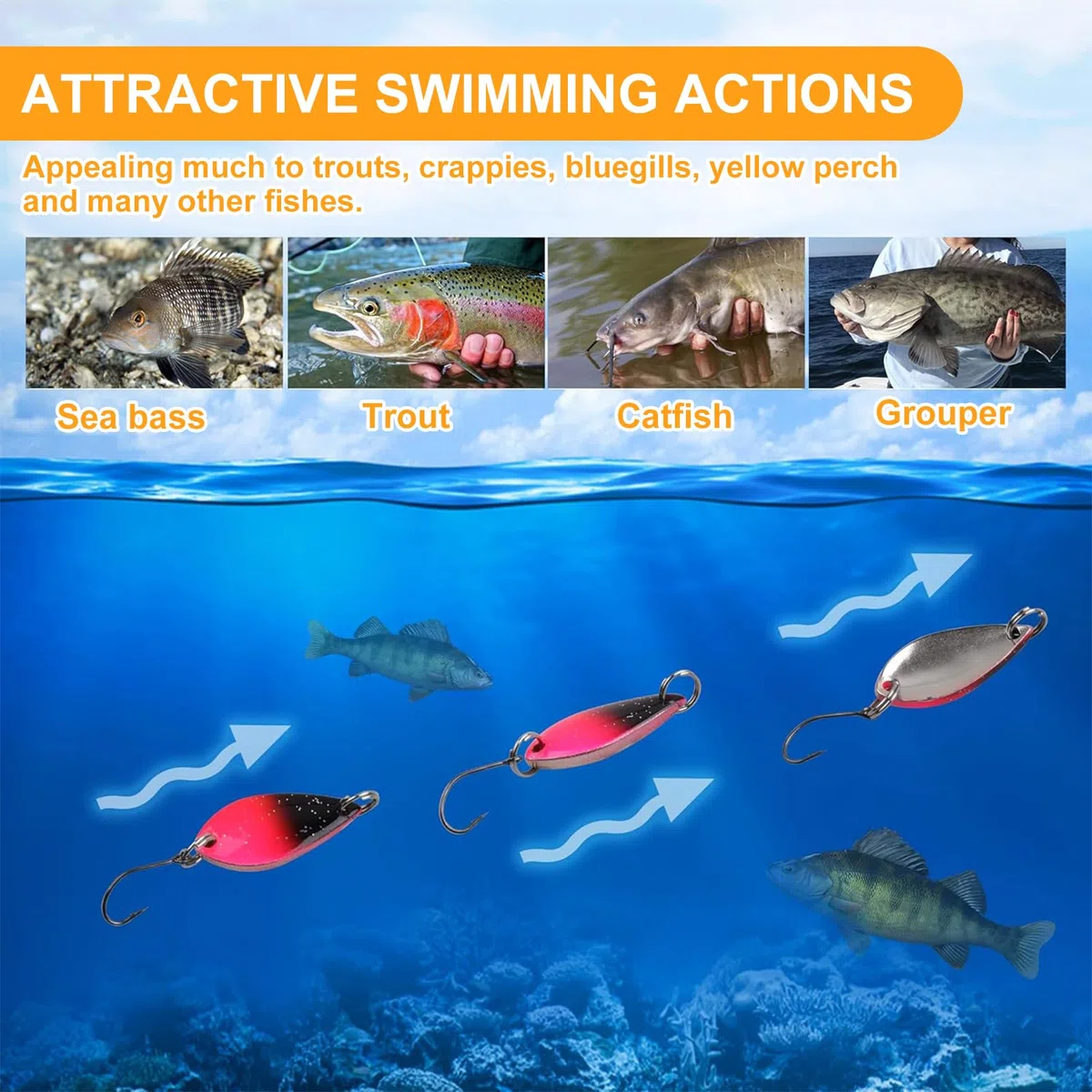 Set di 16 esche per trote, set di esche per trote, spinner, set di indicatori di direzione per trota, 2,5 g / 3,5 g / 5 g, set di accessori da pesca per pesce persico, luccio, lucioperca, trota