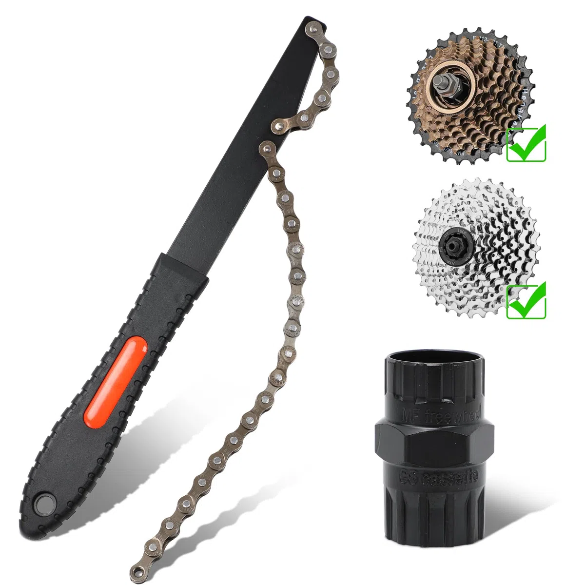Kit Attrezzi Bici, Chiave a Frusta con Bici Chiave Pacco Pignoni, Kit Catena Bici Frusta per Catena Freewheel Removal Tool