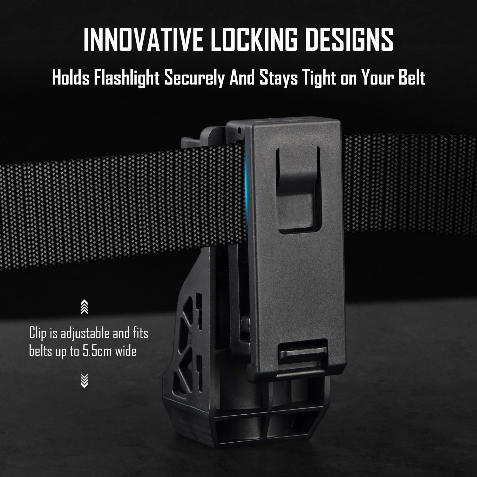 SQLJYU Ruotabile a 360 Gradi Porta Torcia Cinturone, Porta Guanti Cinturone Nero, Supporto per Torcia Tattica Militare, per Torce da 22-32 mm Fondina per Torcia