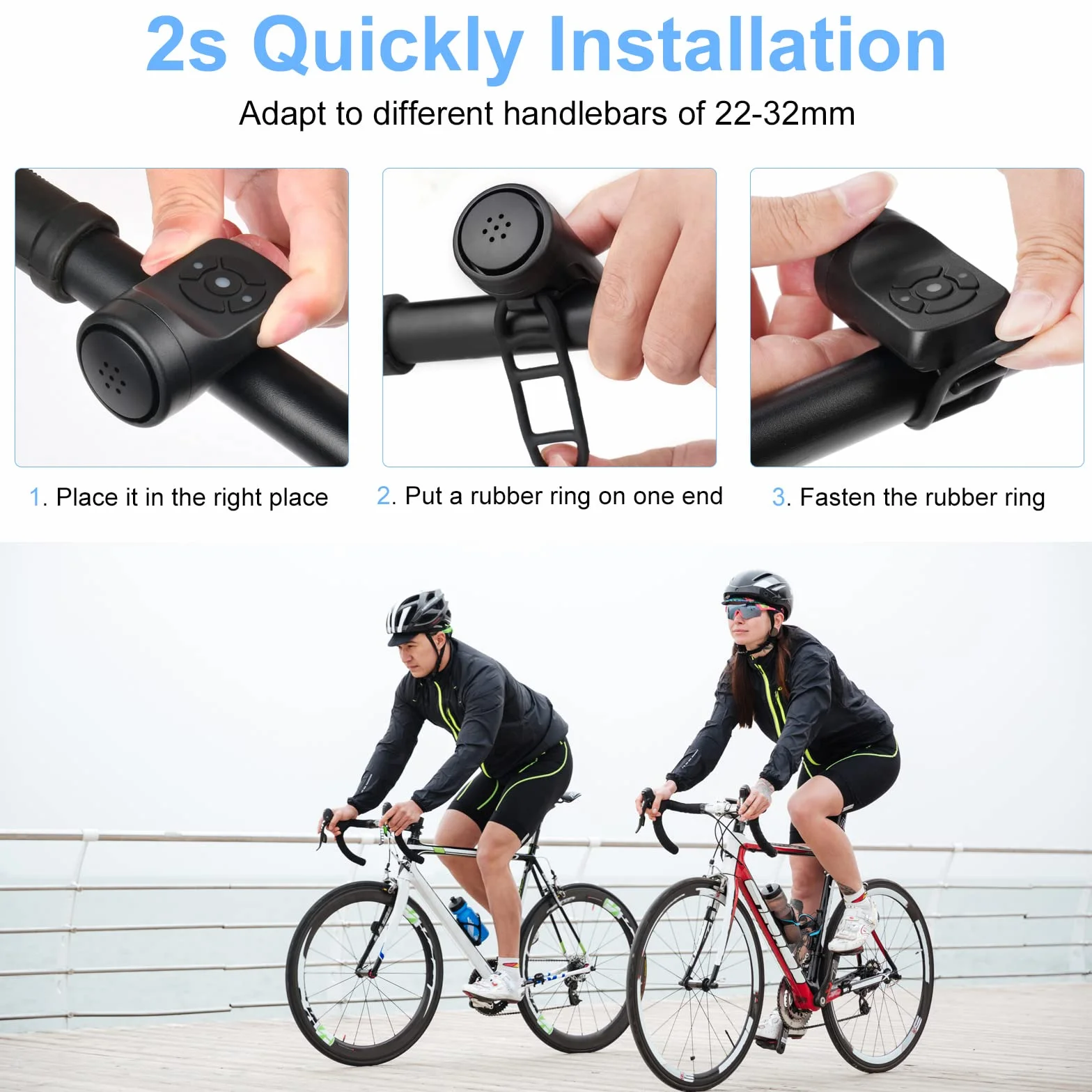 Flintronic Campanello Elettrico per Bicicletta, Campanello Bici Impermeabile IPX4, Campanello Bici Elettronico, Campanello per Bicicletta Elettrico, 22.2-31.8 mm per Ciclismo Scooter MTB BMX, Nero