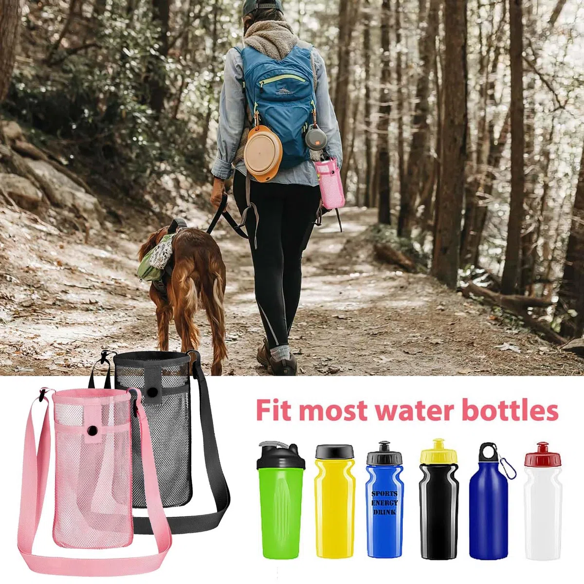 Protezione per Bottiglia D'acqua,2 PCS Borsa per Bottiglia, Portabottiglie, Tracolla Regolabile/Portatile, per Bottiglia D'acqua/Portaborraccia per Campeggio Ciclismo Trekking