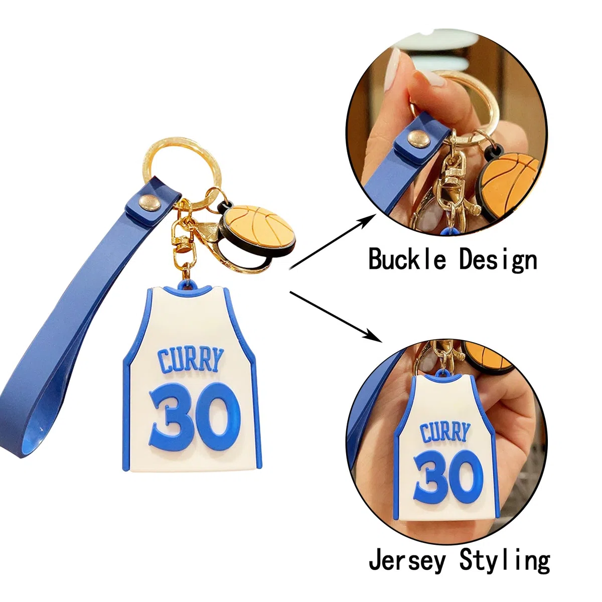 Portachiavi in Jersey, Portachiavi 3D Cartone Animato in Silicone, Immagine Delicata, für Souvenir, Ornamenti per Zaini, Appassionati di Basket(Maglia bianca n. 30)