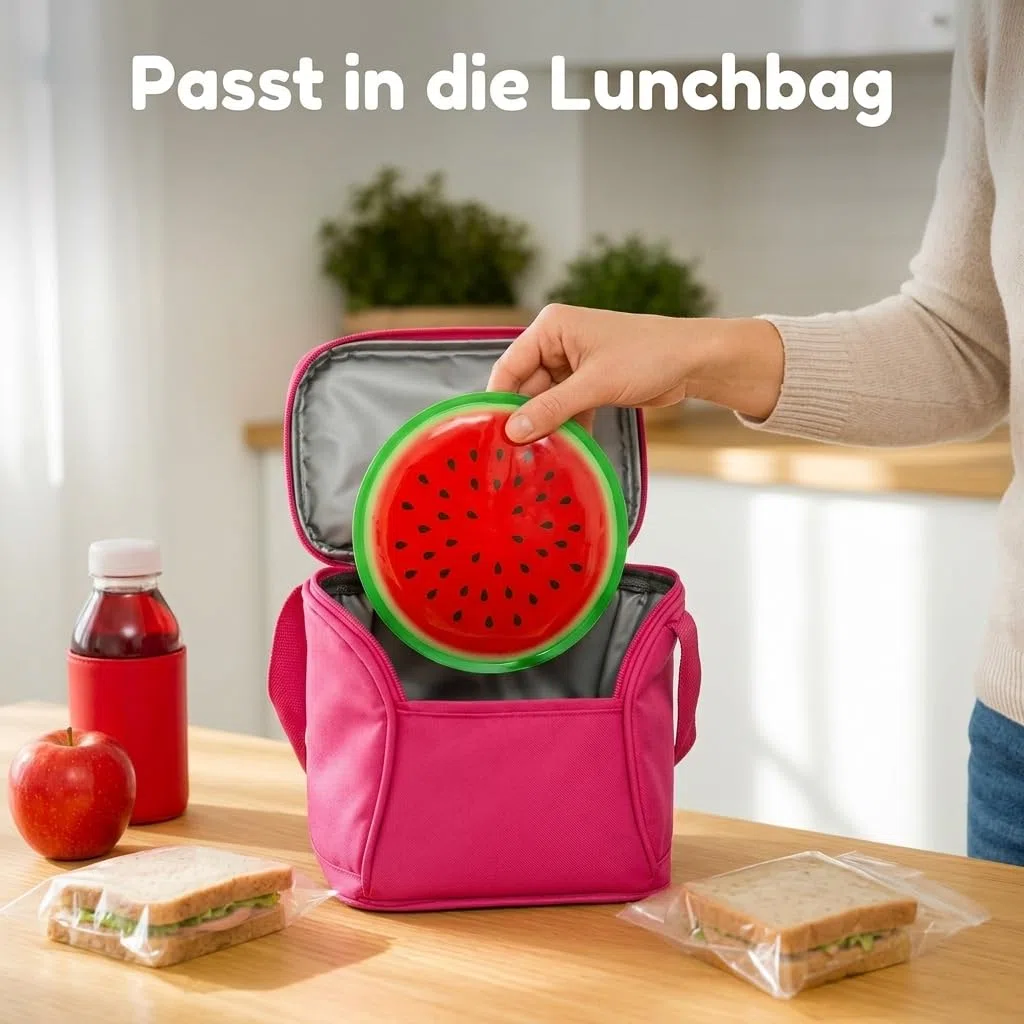 MIJOMA Set di 3 cuscinetti refrigeranti con stampa di frutta, Ø 16 cm, perfetti per l'estate, barbecue, picnic e bomboniere, plastica alimentare