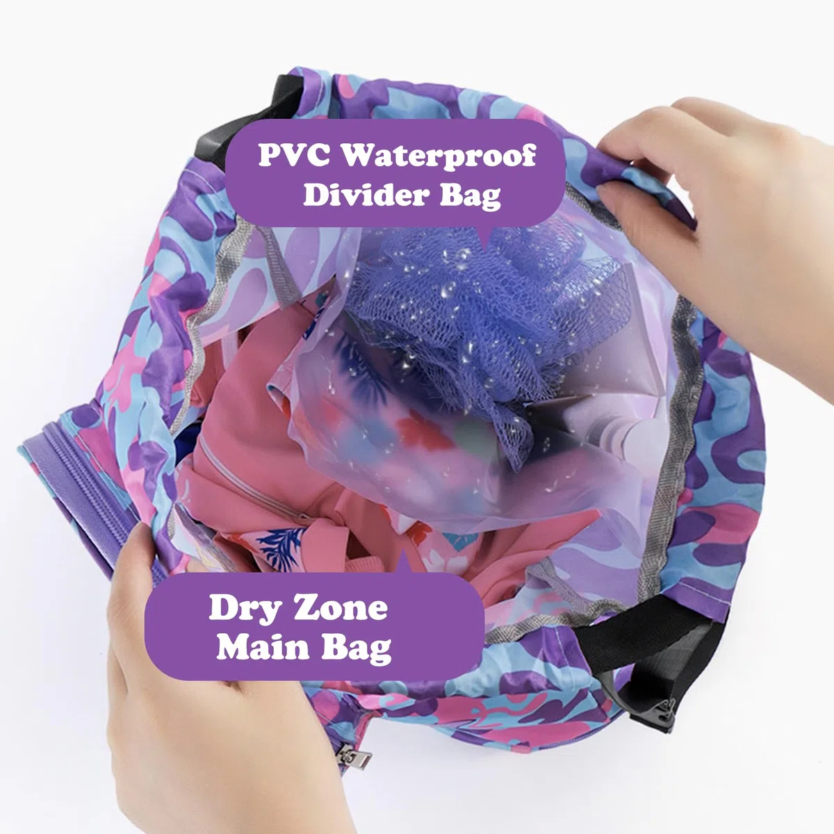 Sacca Sportiva Coulisse per Bambini, Sacca Zaino Sportivo Impermeabile, Borse a Zainetto Umidi e Asciutti Backpack per Ragazzo e Bambina Borsa per Viaggio Piscina Spiaggia e Scuola